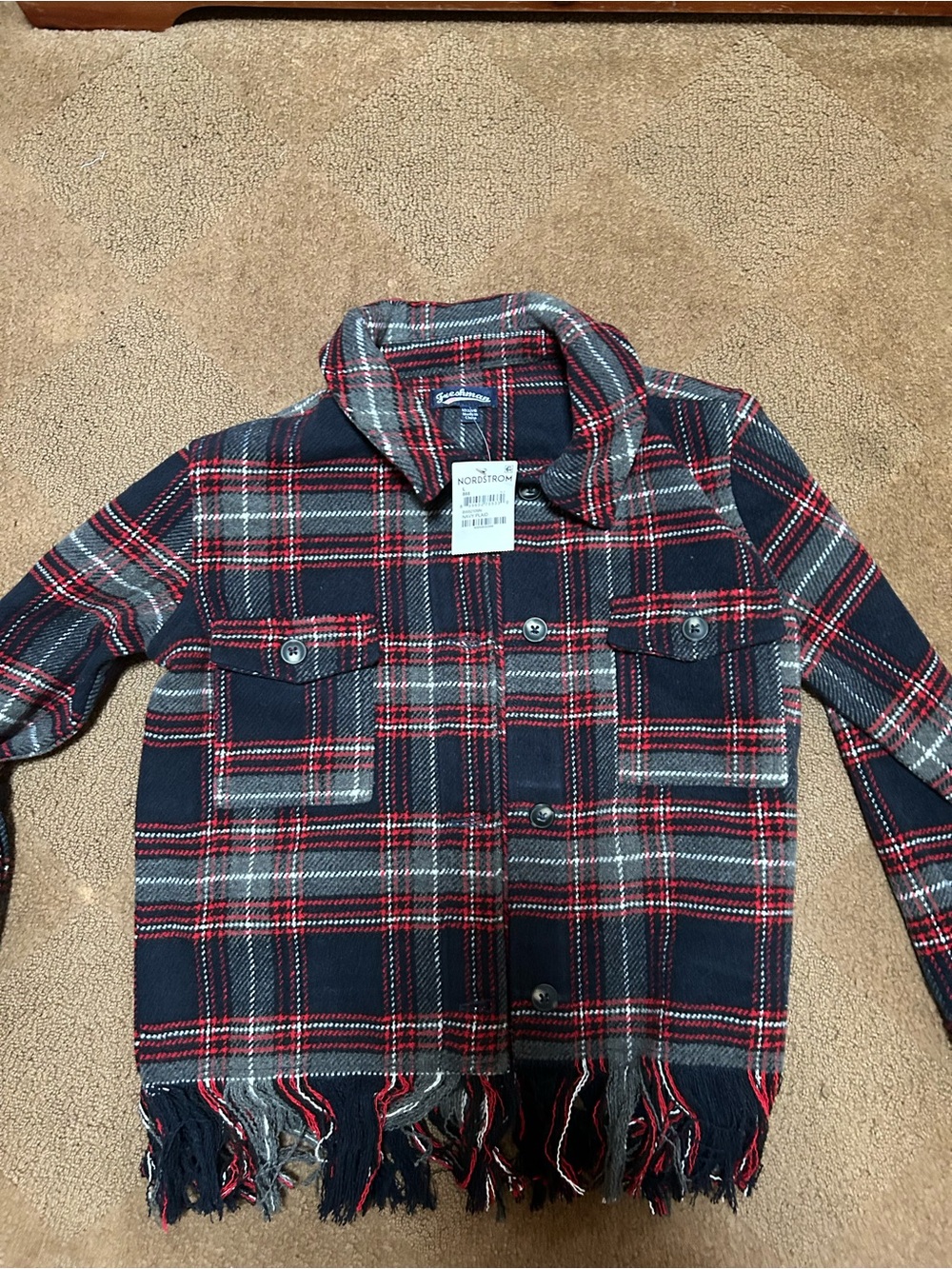 Nordstrom Navy and Red Plaid Button-Up Shirt Jacket